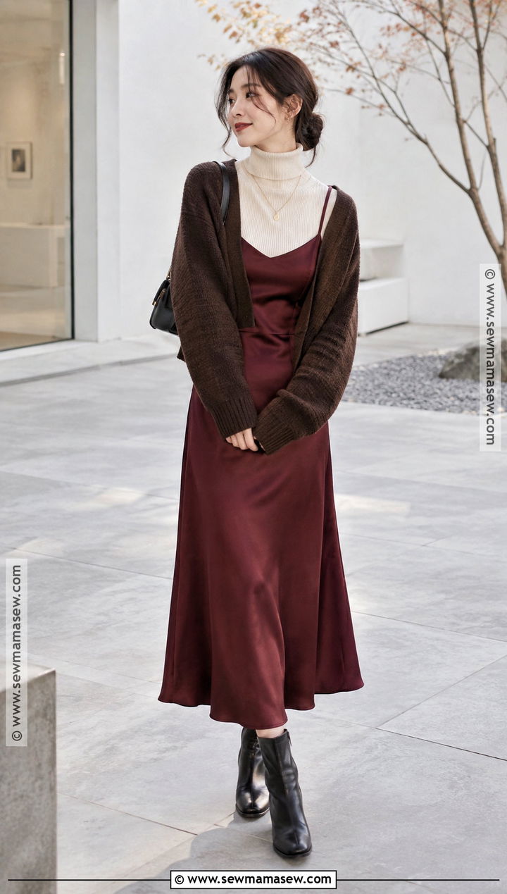 Japanese Autumn Turtleneck And Slip Dress Outfit - 25 Japanese Autumn Outfit Ideas