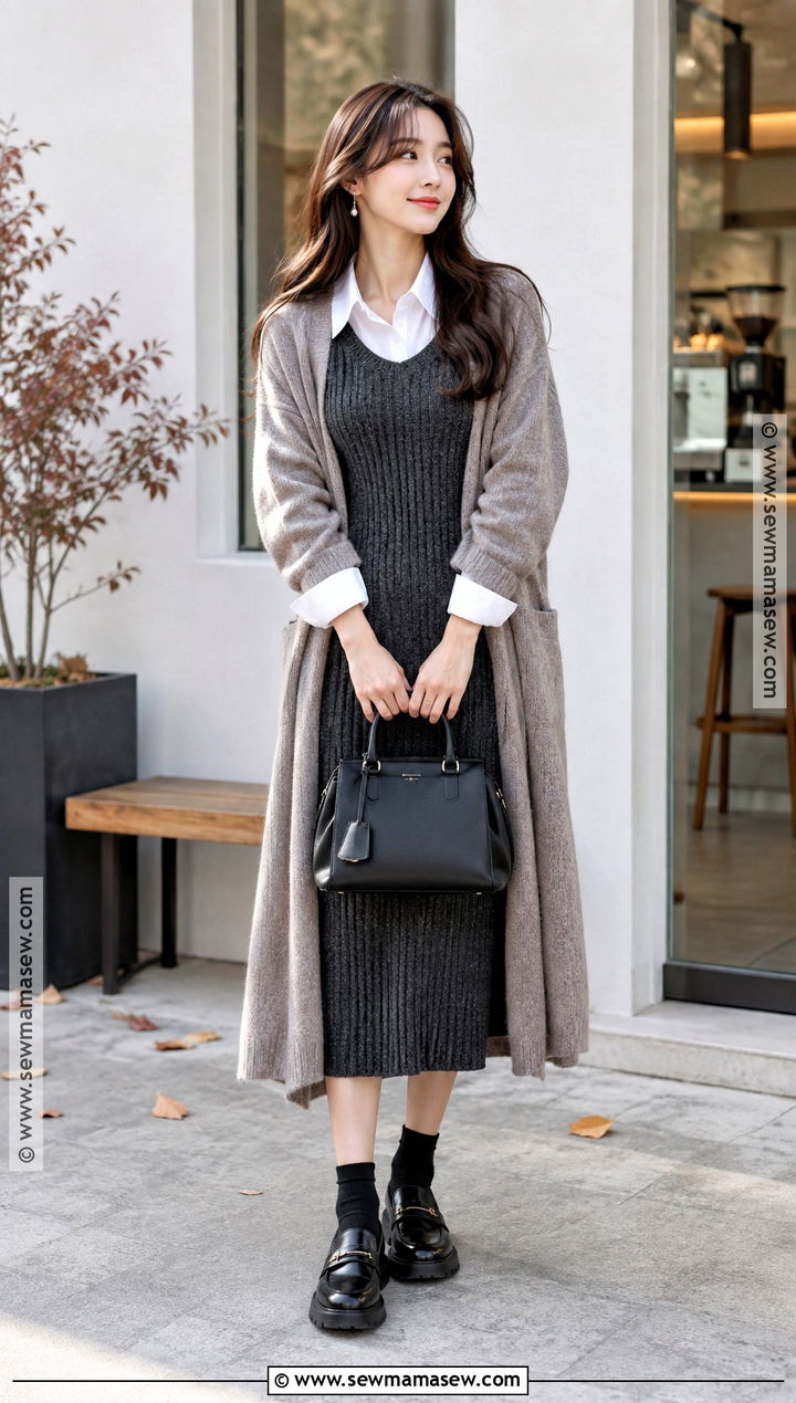 Japanese Fall Outfit With Knit Dress - 15 fall outfits japanese