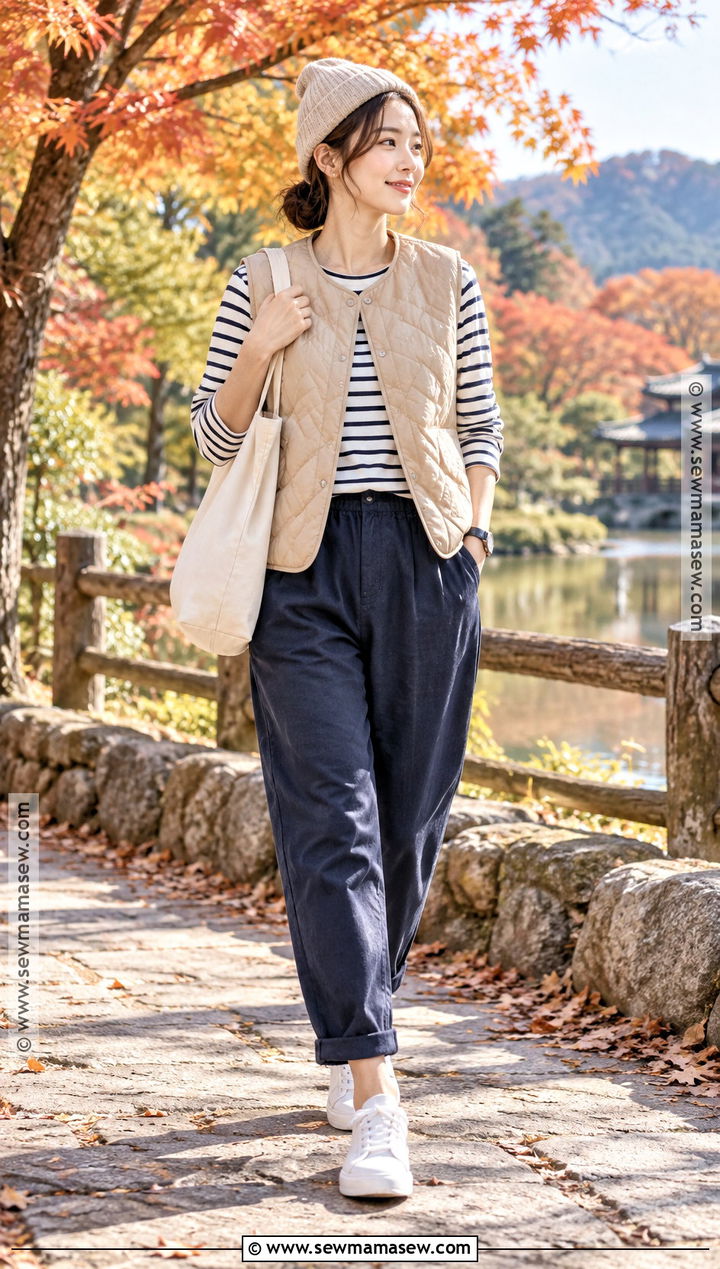 Japanese Fall Outfit With Quilted Vest - 15 fall outfits japanese