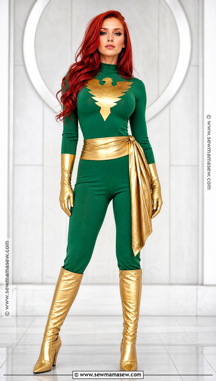 Jean Grey Costume With Green And Gold Outfit - 40 red hair costume ideas