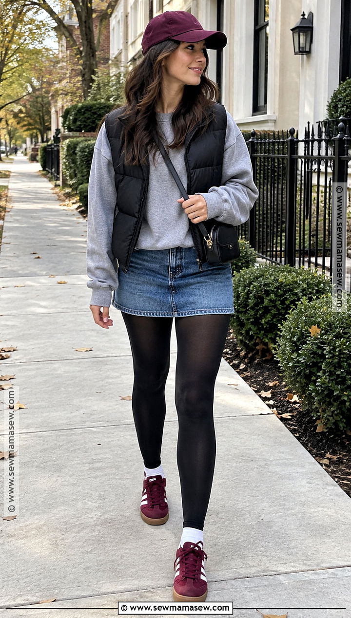 Jean Mini Skirt With Sweatshirt And Sneakers - 20 fall outfit jean skirt ideas