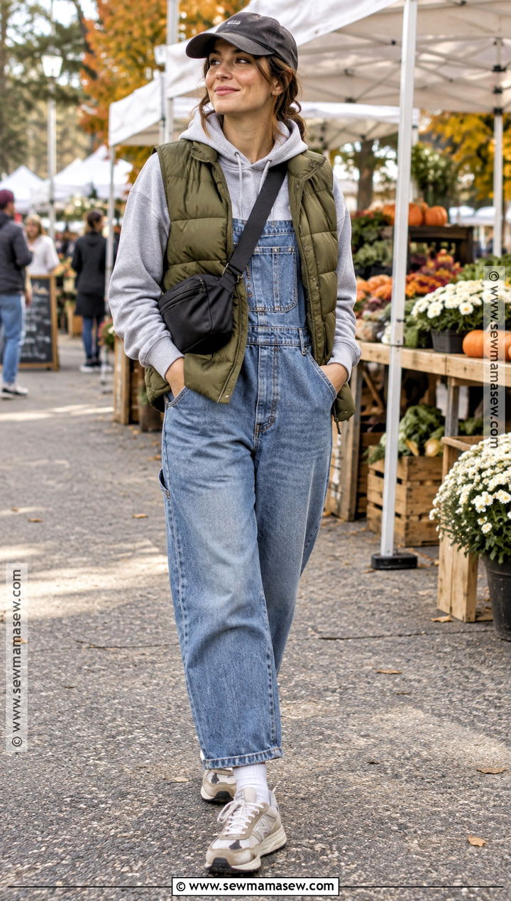 Jean Overalls With Hoodie And Puffer Vest - 15 Jean Overalls Outfit Fall