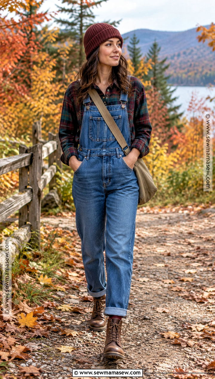 Jean Overalls With Plaid Flannel Shirt - 15 Jean Overalls Outfit Fall
