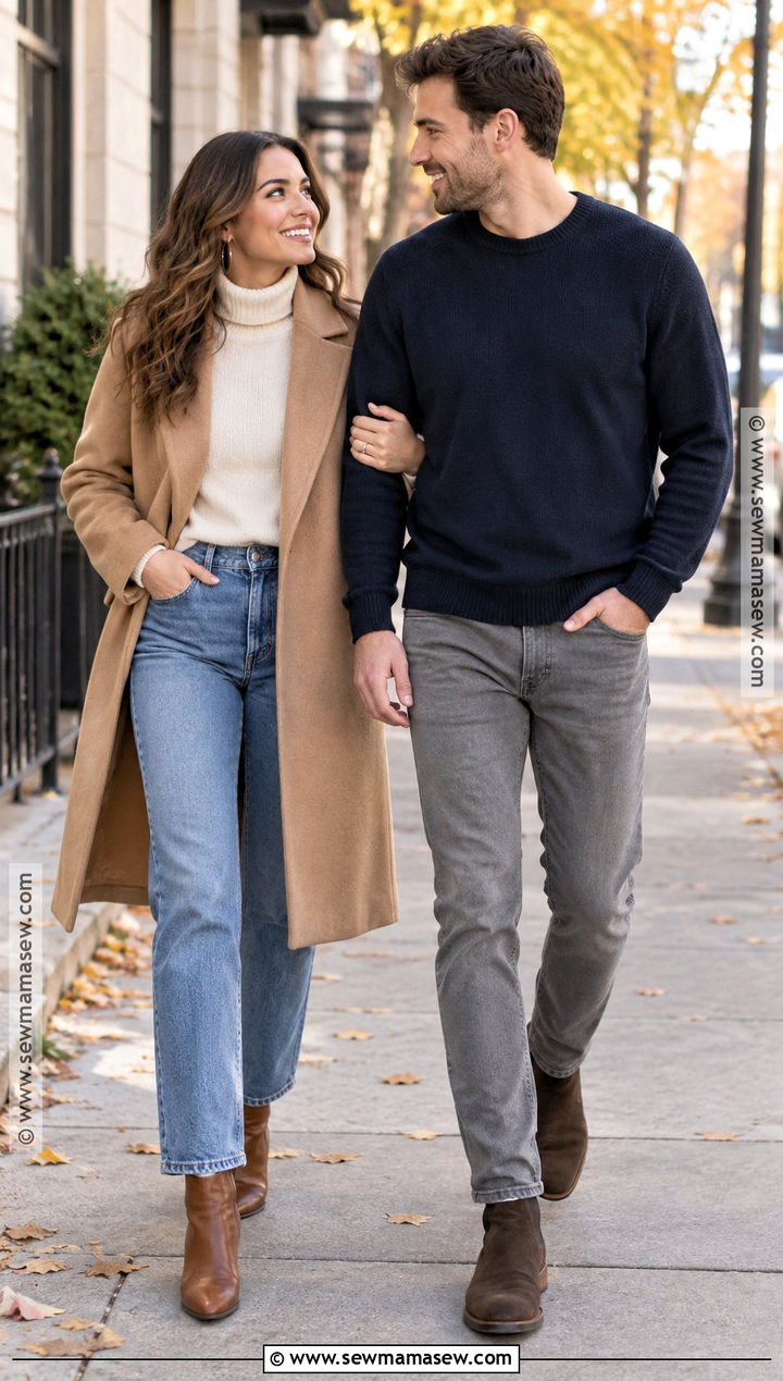 Jeans And Camel Coat Engagement Photo Outfit - 15 engagement photo fall outfits