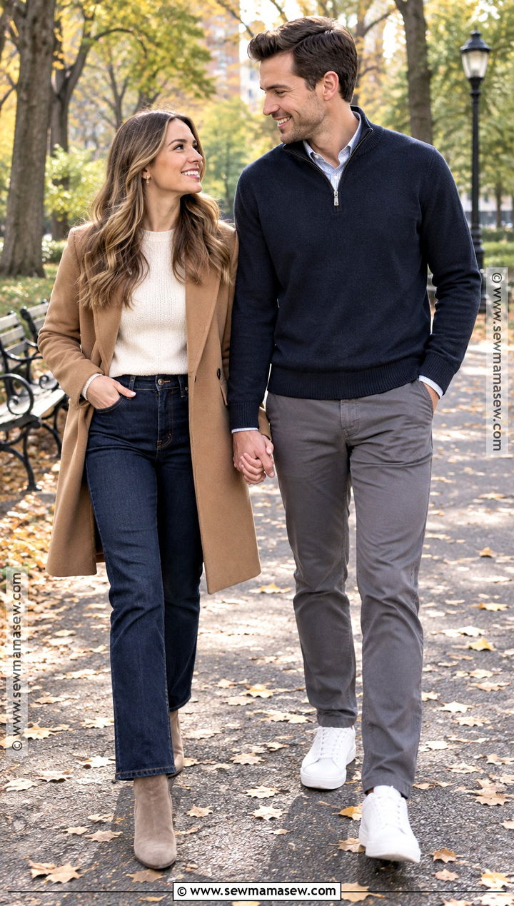 Jeans And Camel Coat Fall Engagement Outfit - 20 fall engagement pictures outfit outdoor ideas