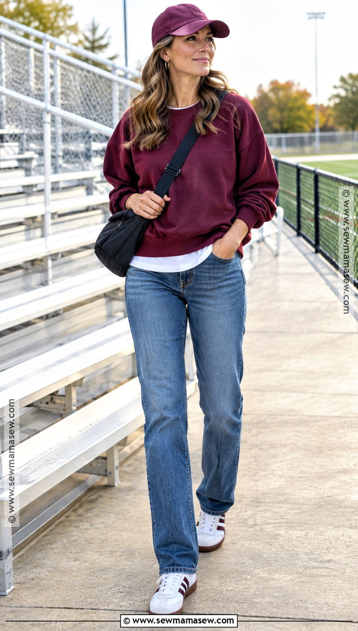 Jeans And Team Sweatshirt Soccer Mom Outfit - 15 soccer mom outfits fall
