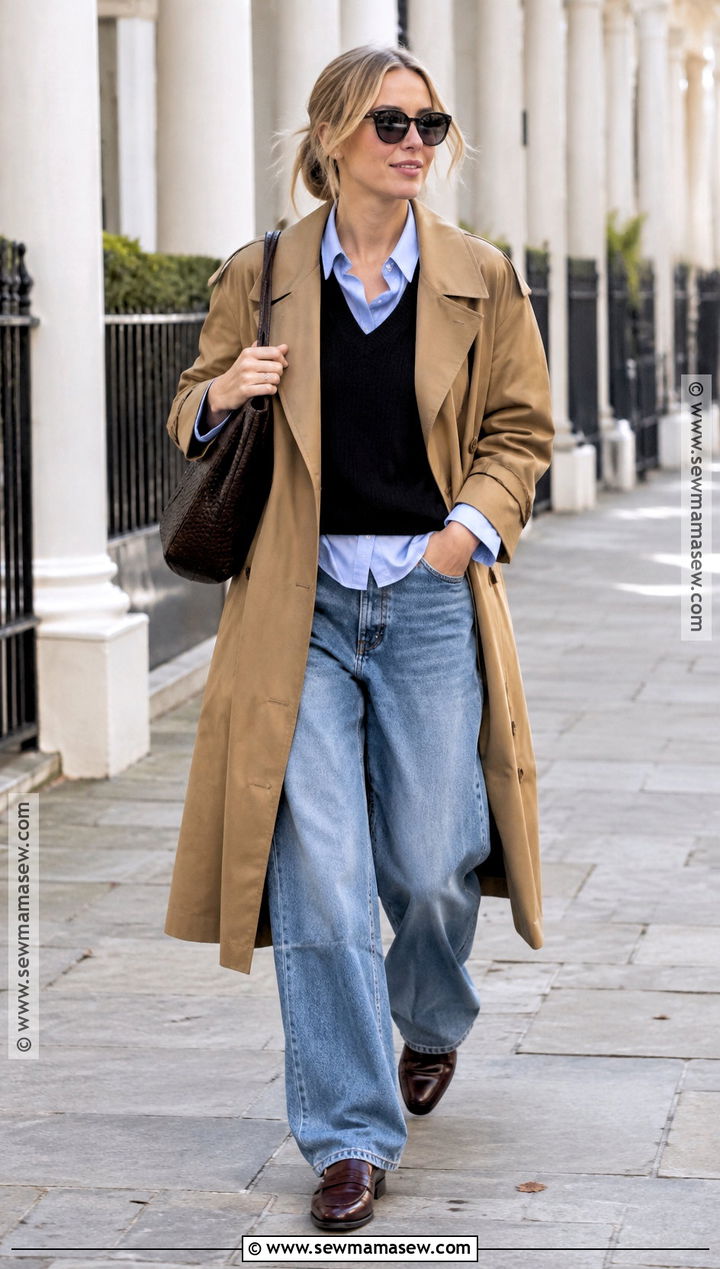 Jennifer Lawrence Trench Coat And Baggy Jeans Outfit - 15 fall outfits celebrities