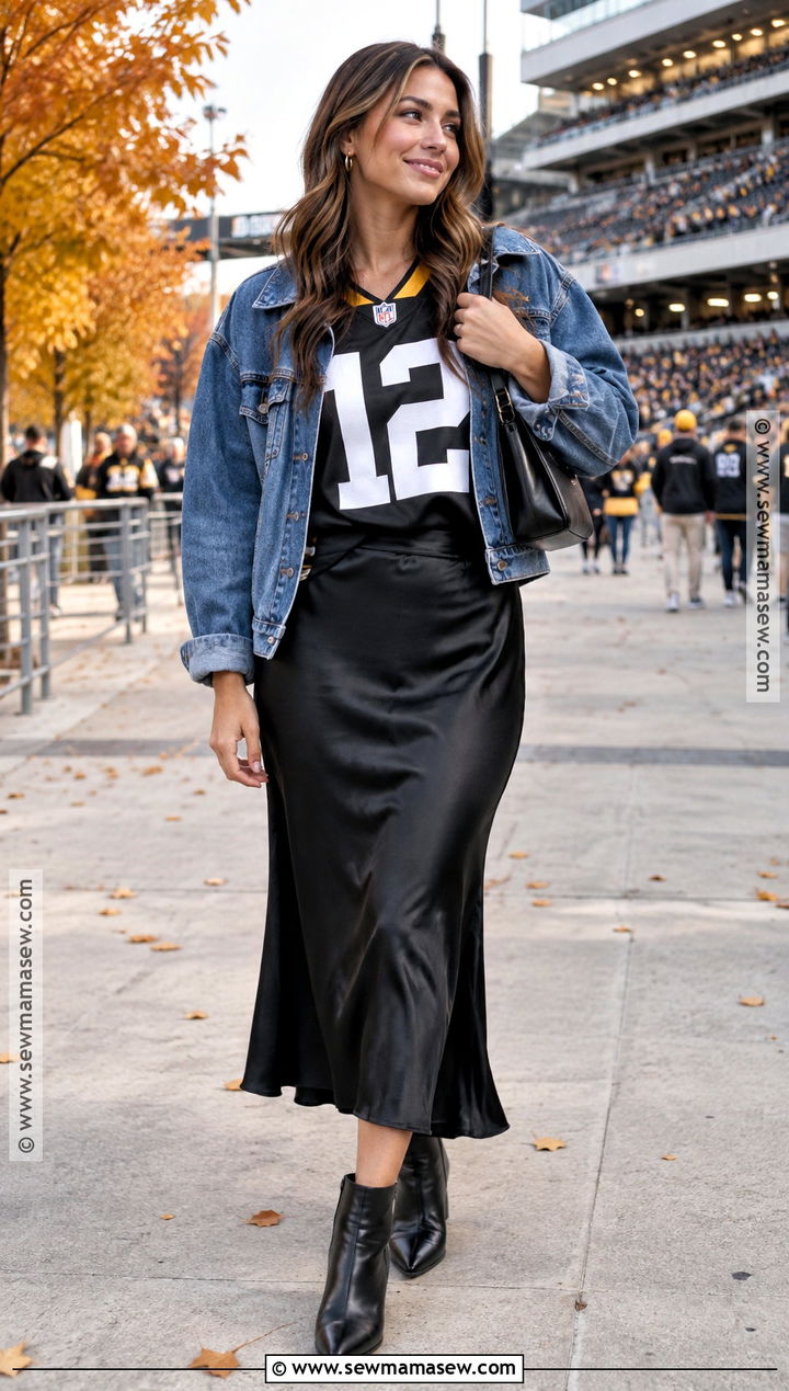 Jersey And Satin Skirt Fall Game Day Outfit - 25 Fall Game Day Outfit Ideas