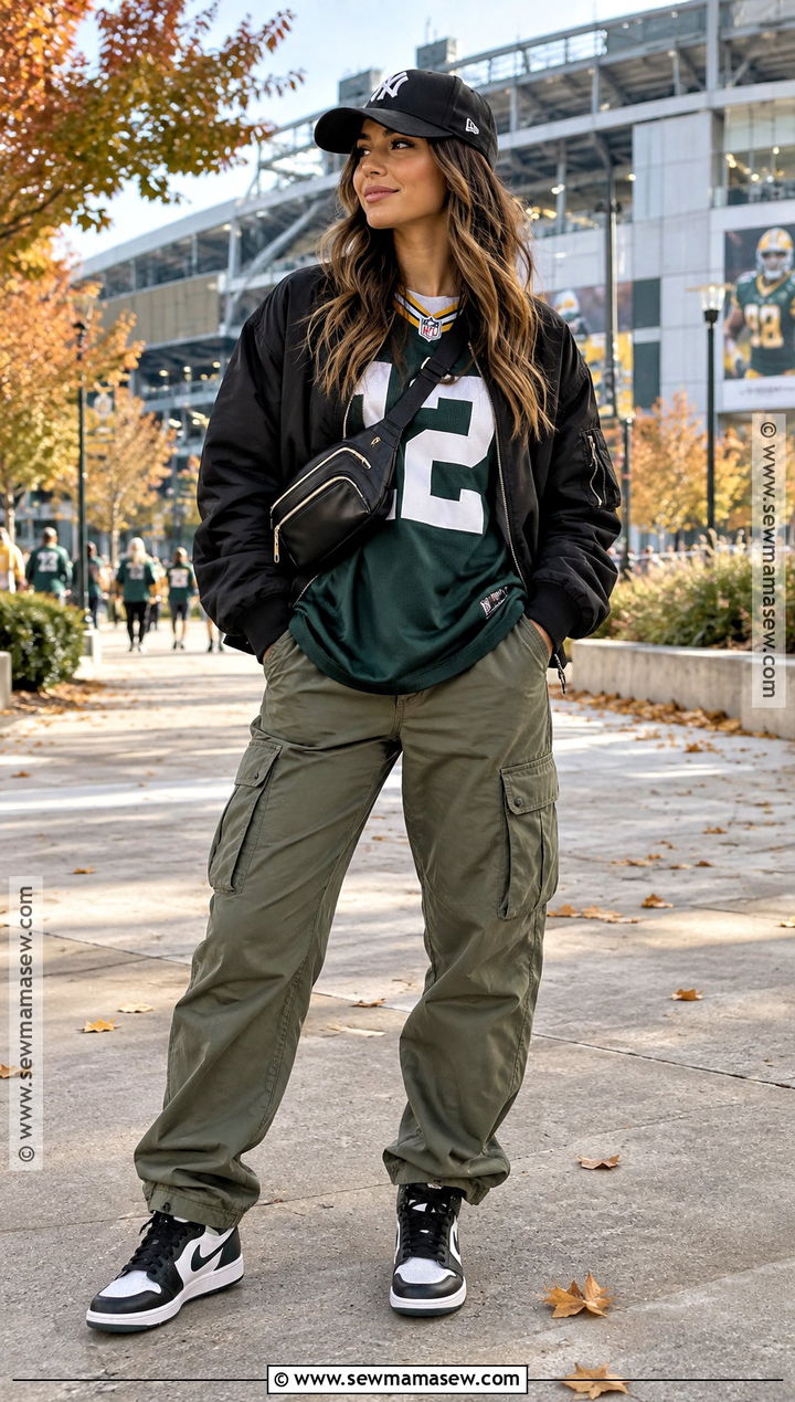 Jersey With Cargo Pants And A Bomber Jacket - 15 Fall Jersey Outfit Ideas