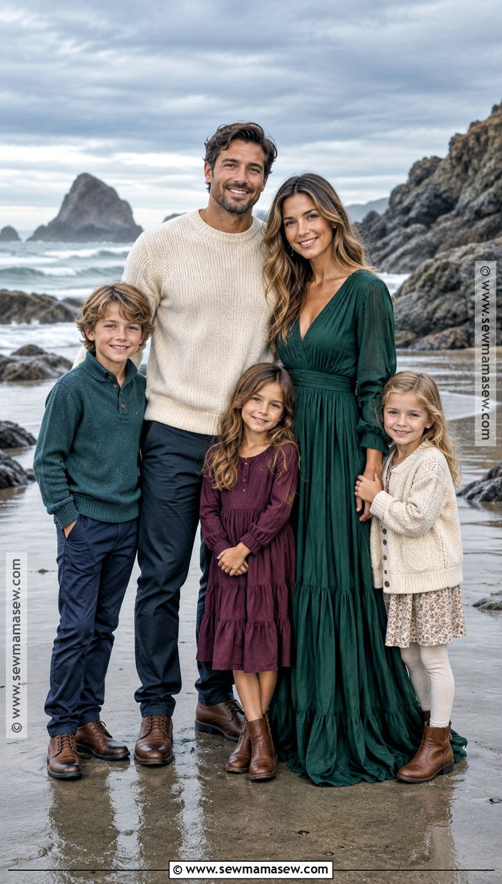 Jewel Tone Fall Beach Family Outfit - 20 fall family beach pictures outfits