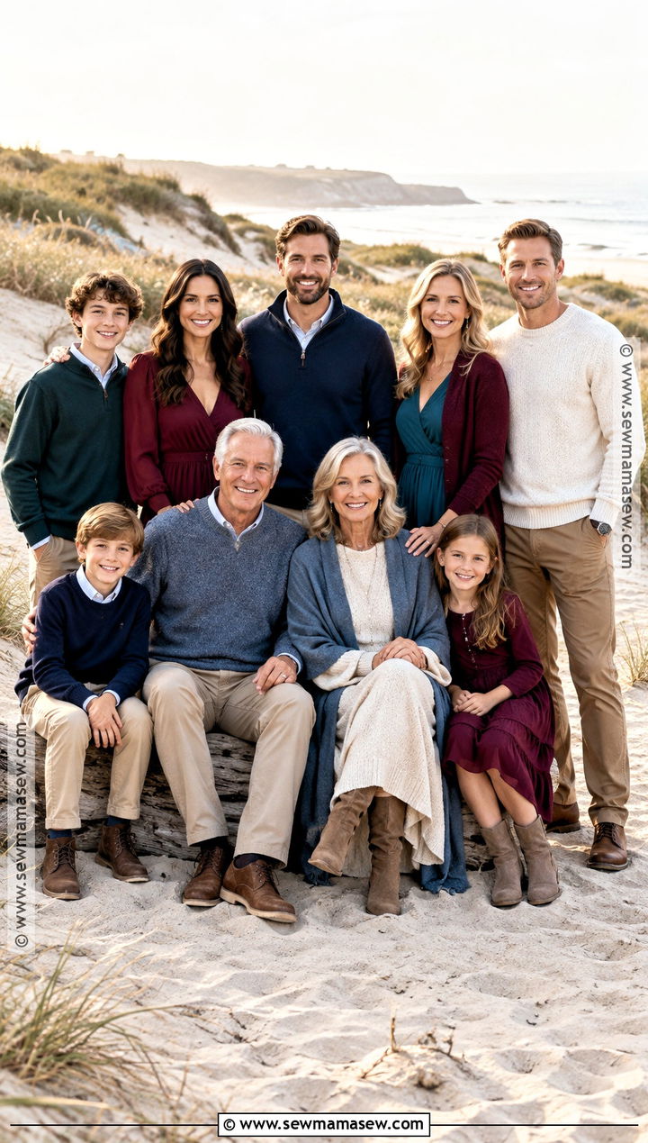 Jewel Tone Fall Beach Family Photo Outfits - 20 fall beach family photos outfits