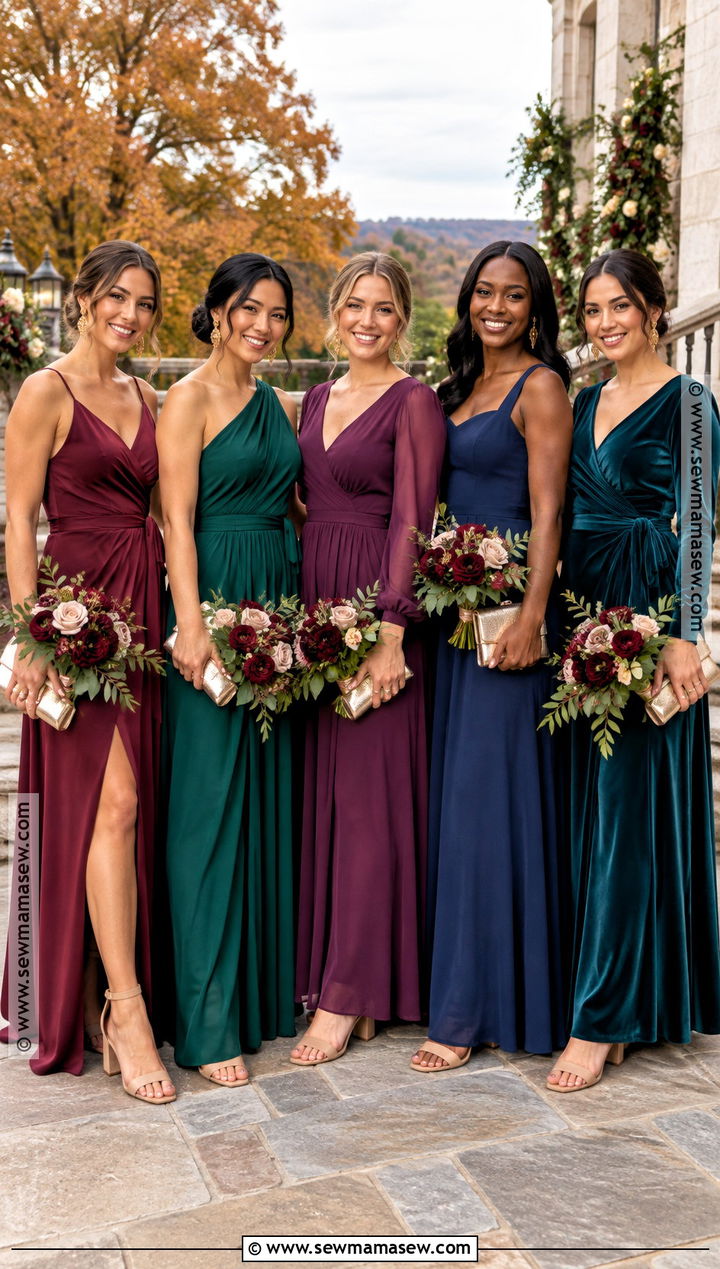 Jewel Tone Mismatched Bridesmaid Dress Look - 15 Fall Outdoor Wedding Bridesmaid Dresses