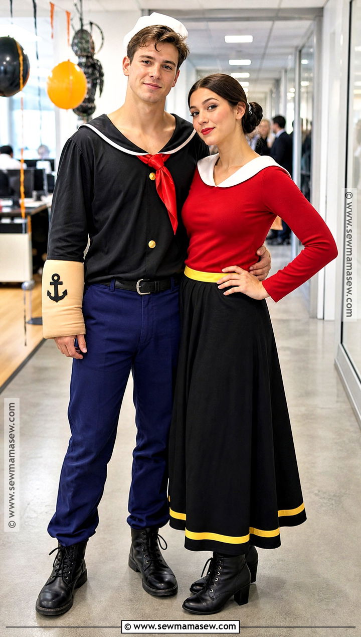 Jim And Pam Popeye And Olive Oyl Couple Costume - 30 The Office Halloween Costumes