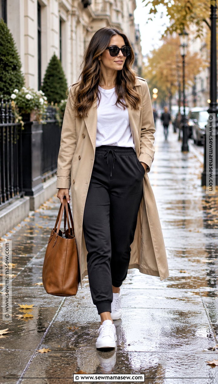 Jogger Sweatpants With Trench Coat - 25 fall sweatpants outfits