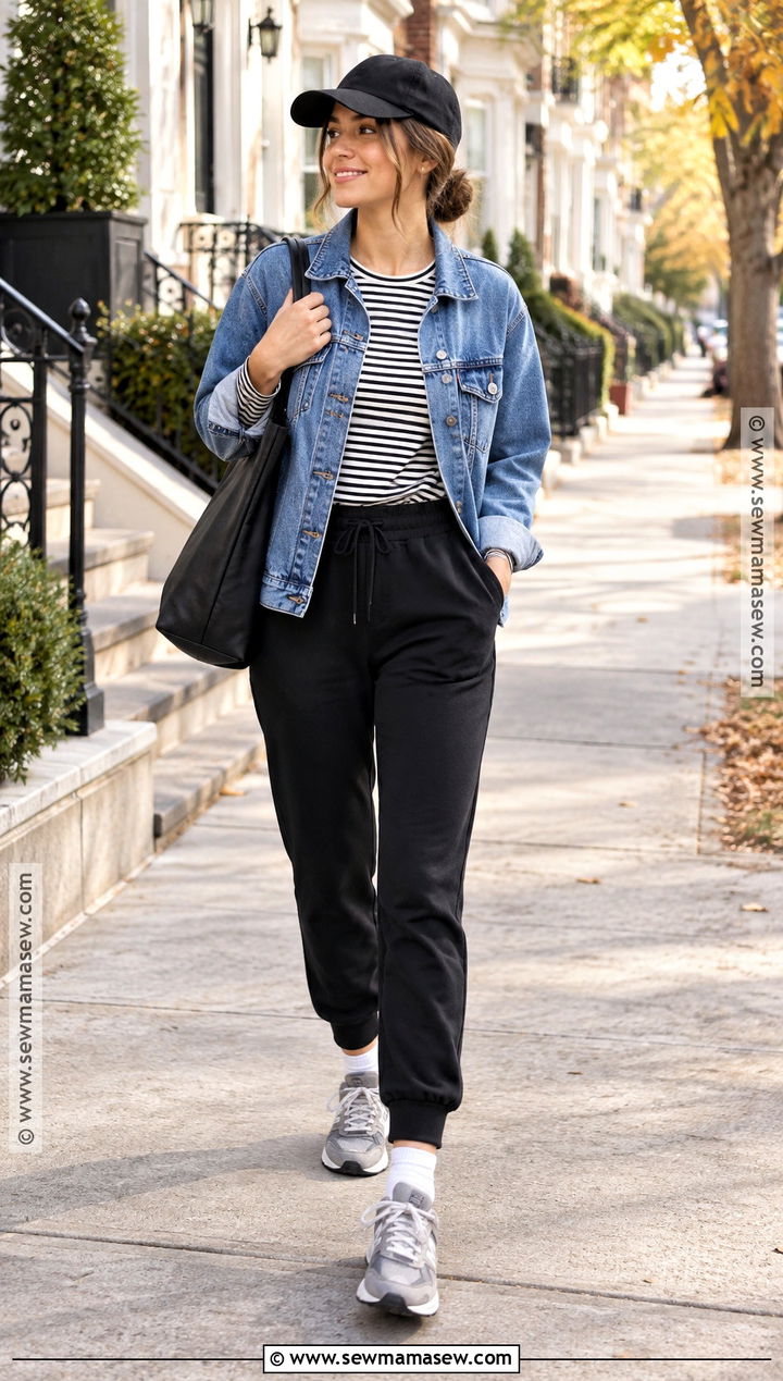 Joggers And Denim Jacket Outfit - 20 fall sweats outfits