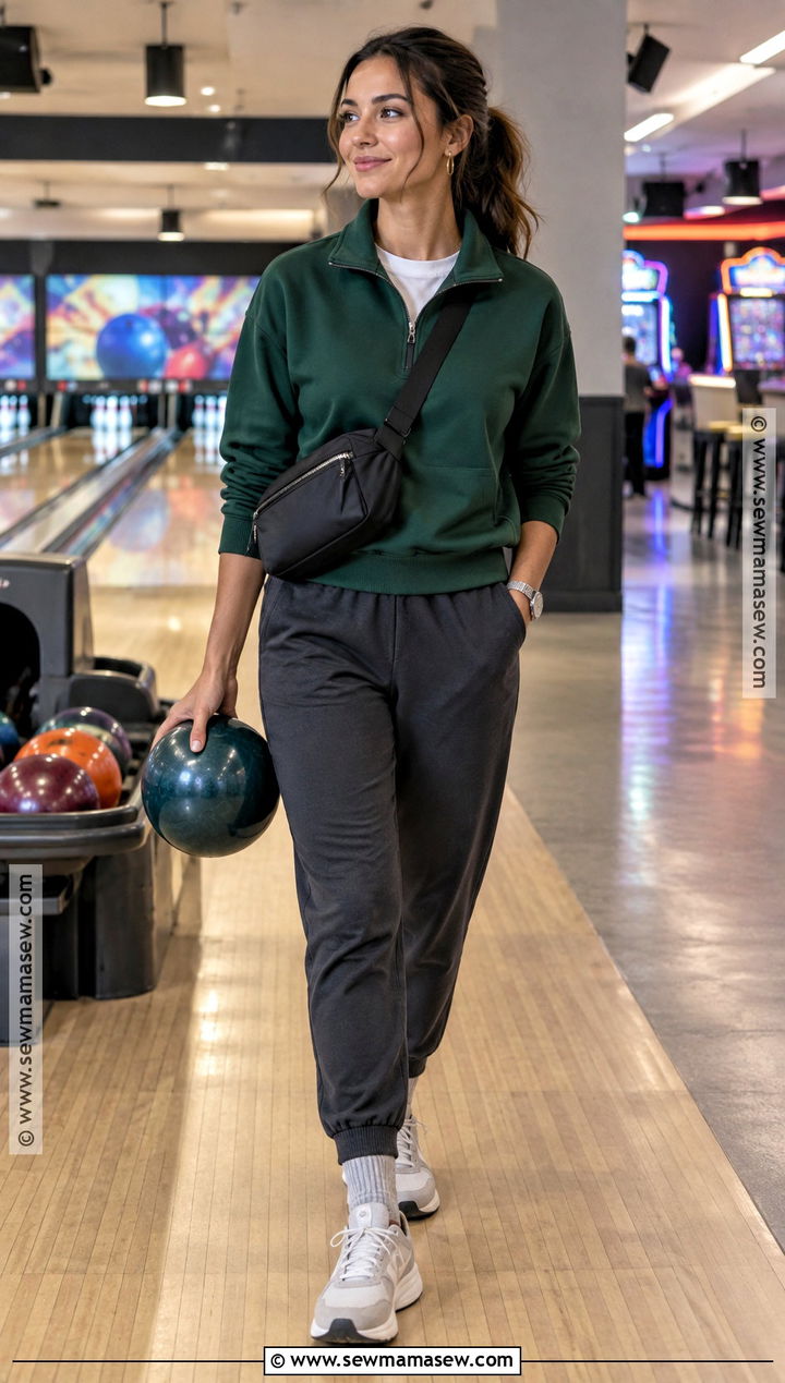 Joggers And Quarter Zip Bowling Outfit - 15 bowling outfit ideas fall