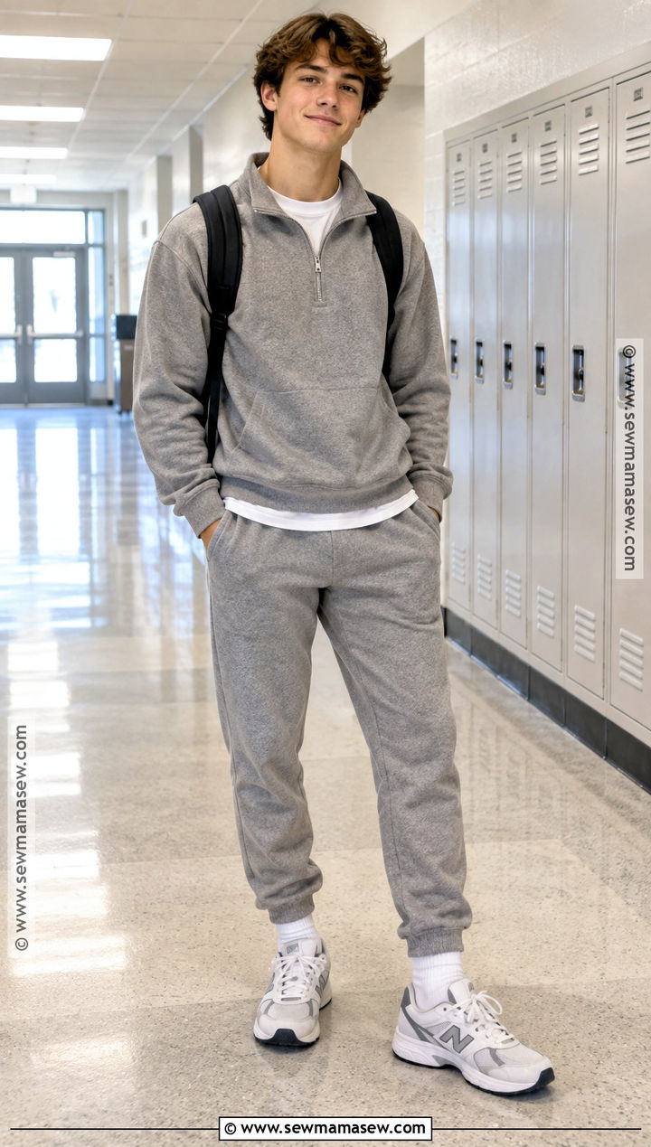 Joggers And Quarter Zip Sweatshirt School Outfit - 15 back to school outfits dress code approved