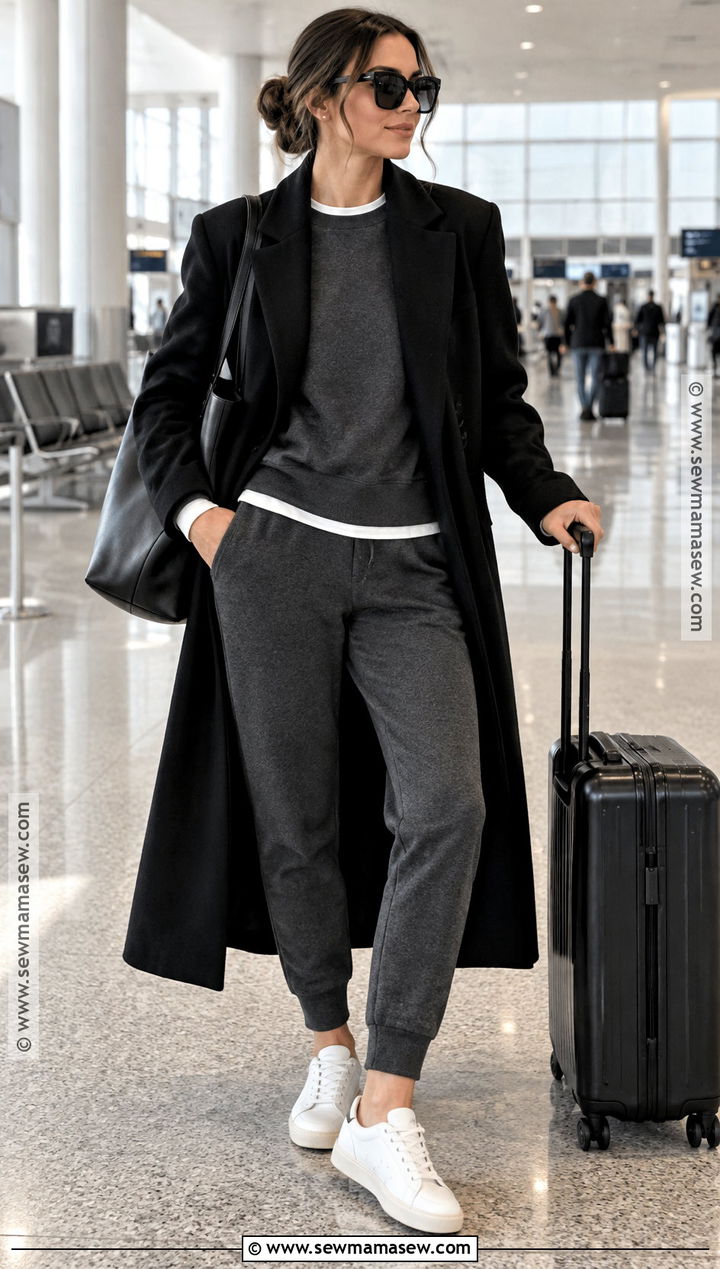 Joggers With Long Wool Coat - 25 fall vacation outfits