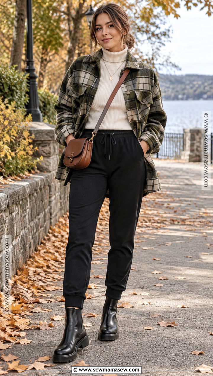 Joggers With Shacket And Chelsea Boots - 15 fall outfit joggers ideas