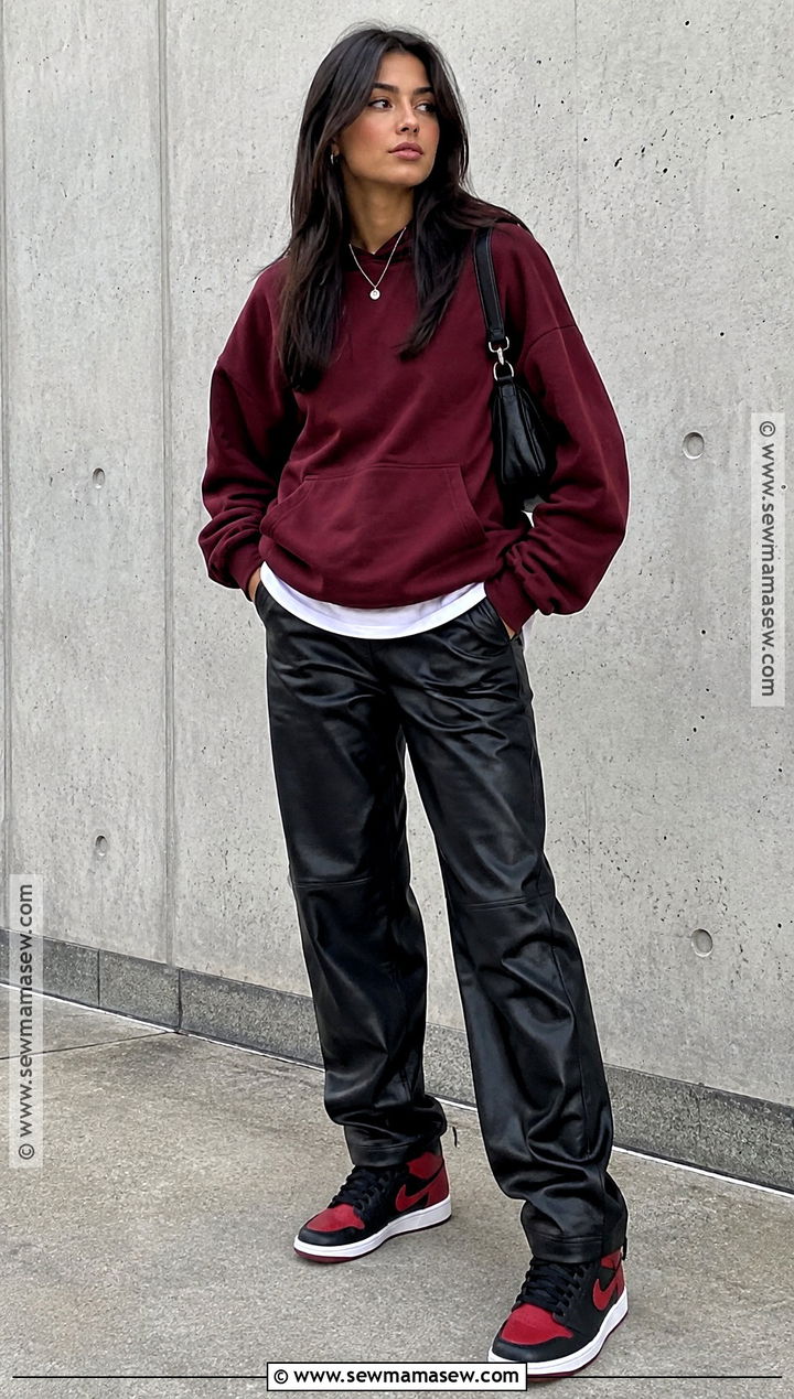 Jordan 1 With Faux Leather Pants And Hoodie - 20 jordan 1 outfit women fall ideas