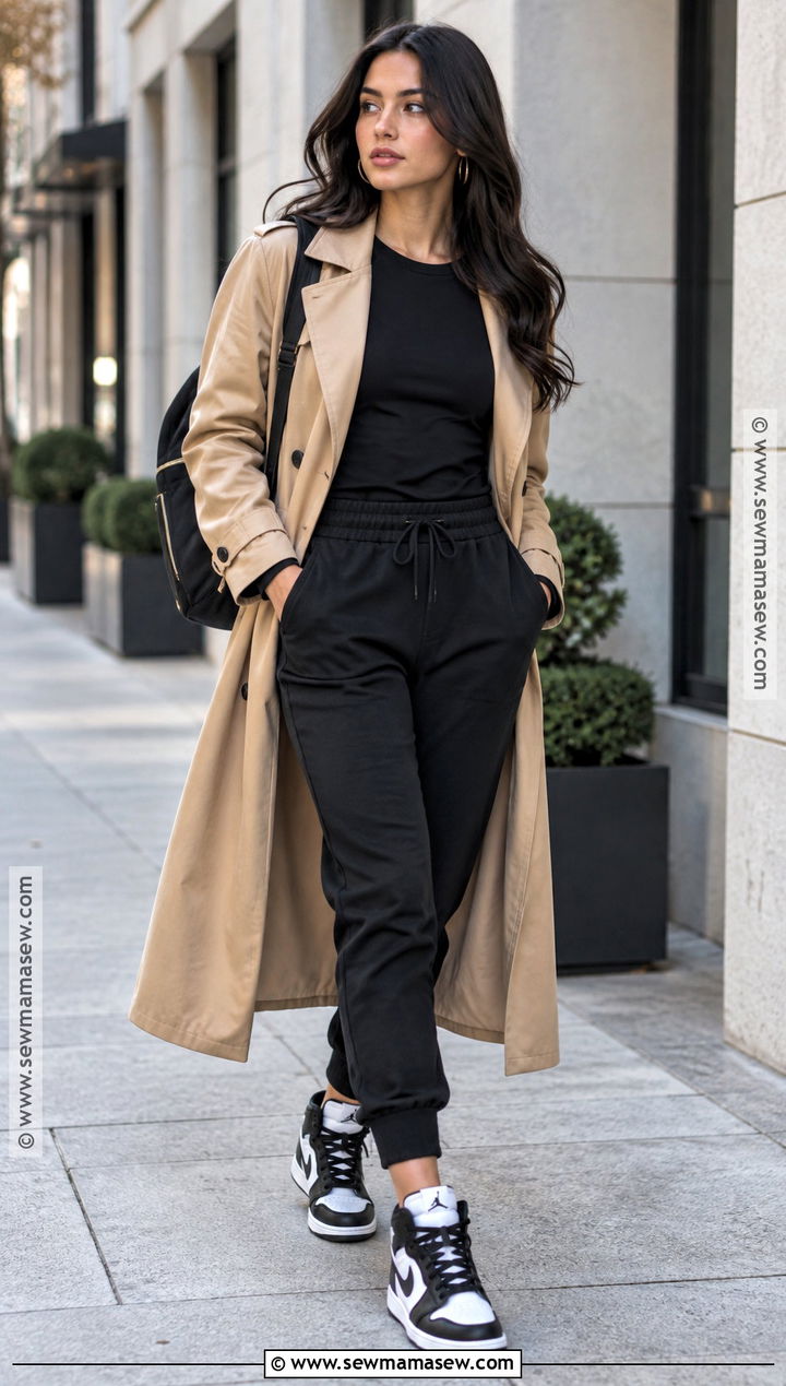 Jordan 1 With Joggers And Trench Coat - 20 jordan 1 outfit women fall ideas