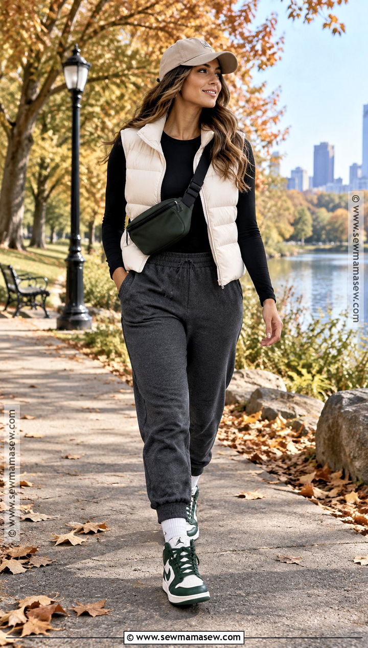 Jordan 1 With Joggers and Puffer Vest - 15 jordan 1 fall outfit ideas