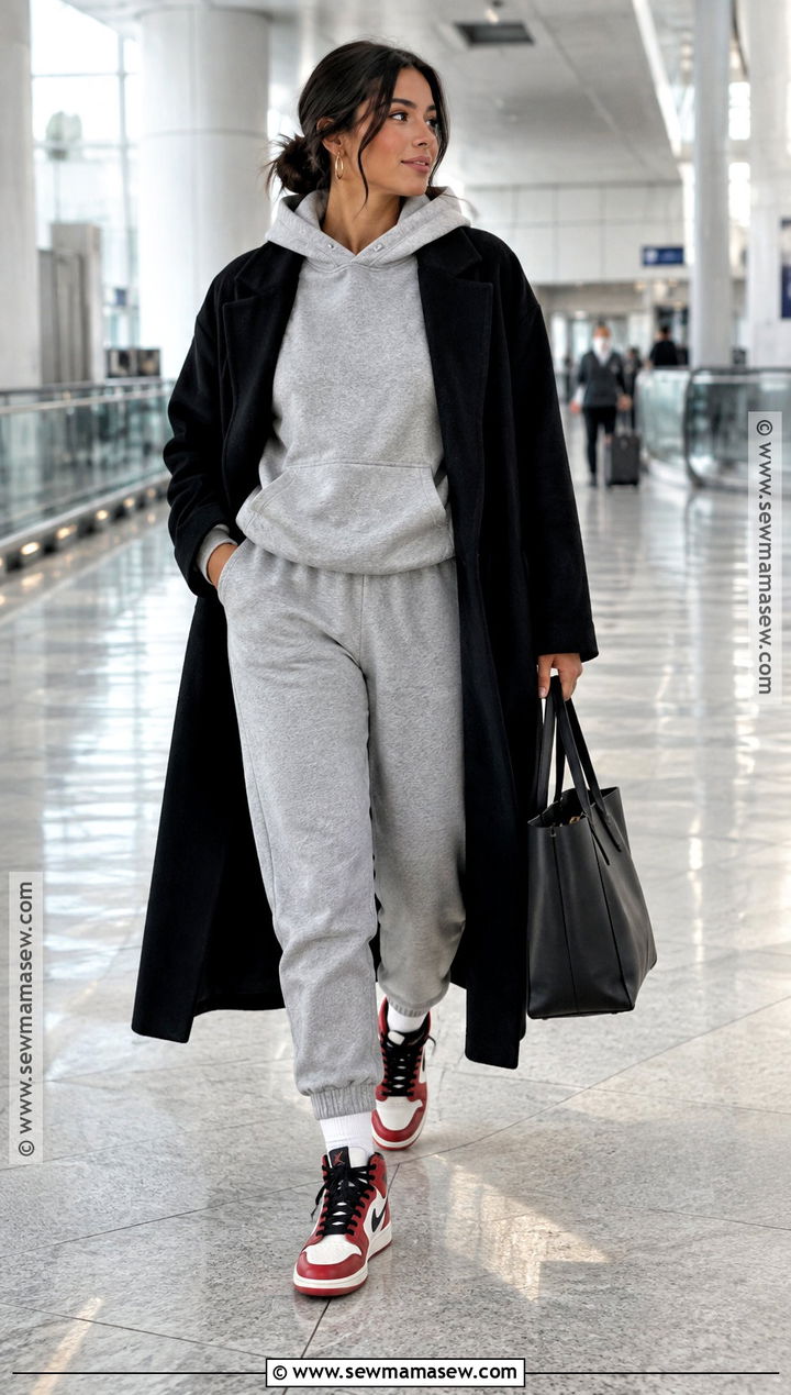 Jordan 1 With Matching Sweat Set And Long Coat - 20 jordan 1 outfit women fall ideas