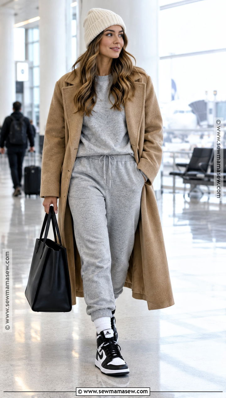 Jordan 1 With Matching Sweatsuit and Wool Coat - 15 jordan 1 fall outfit ideas