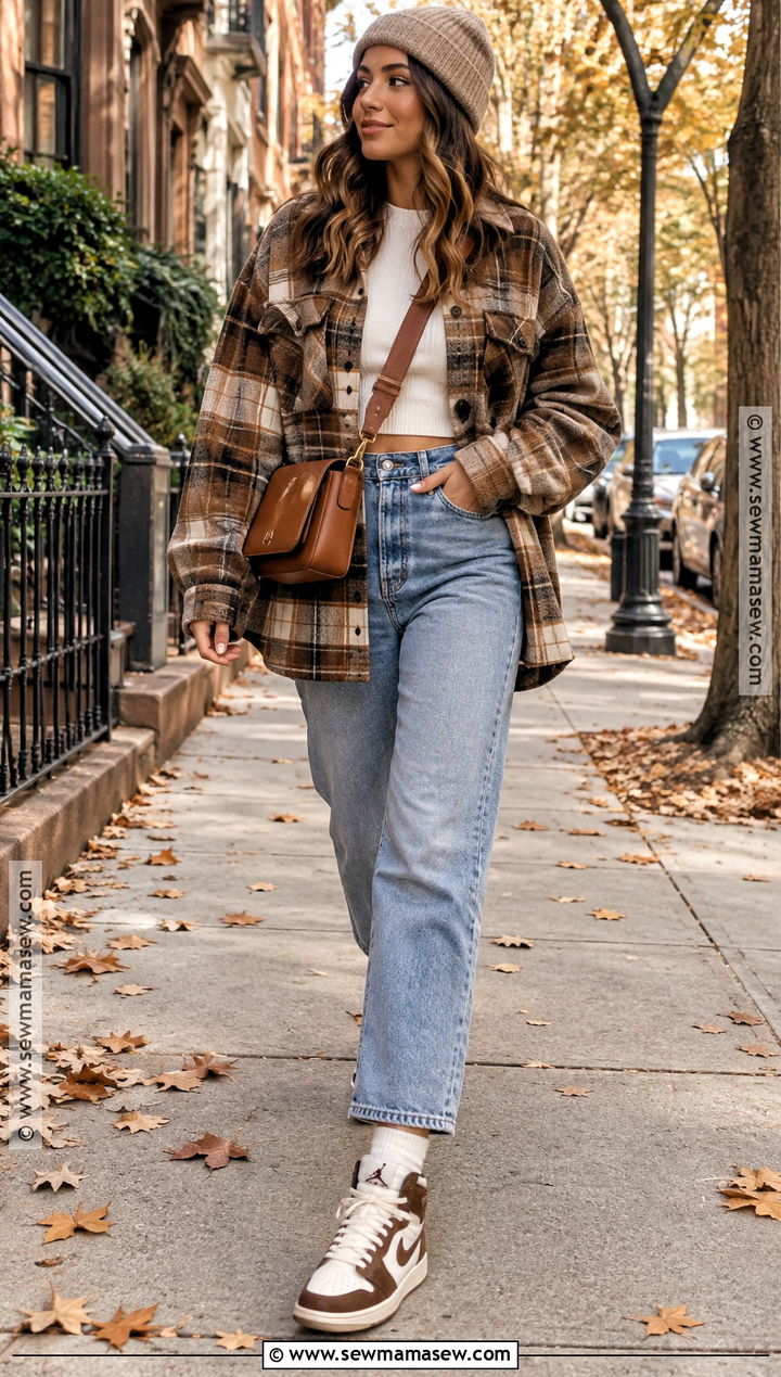 Jordan 1 With Shacket And Relaxed Jeans - 20 jordan 1 outfit women fall ideas