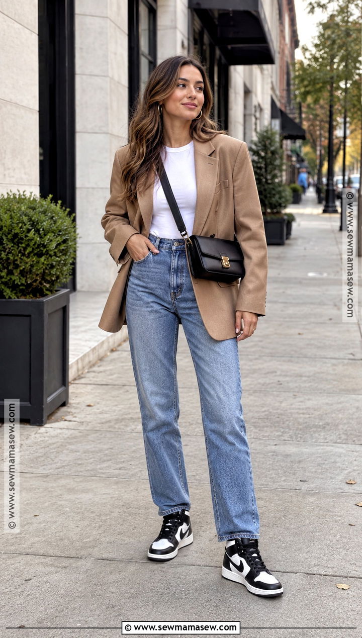 Jordan 1 With Straight Leg Jeans And Blazer - 20 jordan 1 outfit women fall ideas