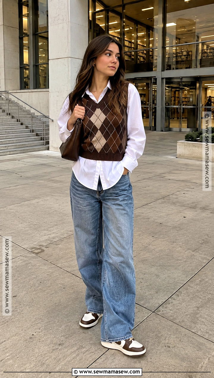 Jordan 1 With Sweater Vest And Baggy Jeans - 20 jordan 1 outfit women fall ideas