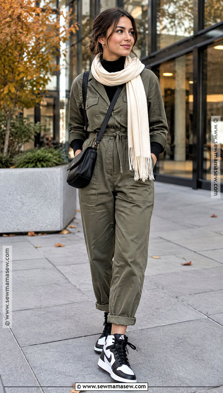 Jordan 1 With Utility Jumpsuit And Crossbody Bag - 20 jordan 1 outfit women fall ideas