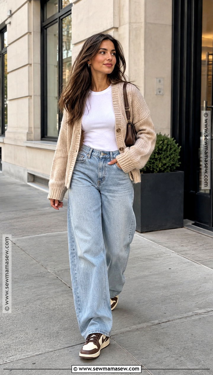 Jordan 1 With Wide Leg Jeans And Cardigan - 20 jordan 1 outfit women fall ideas