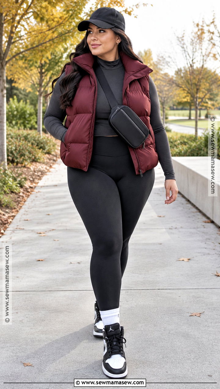 Jordans With Leggings And An Oversized Puffer Vest - 15 Fall Outfit With Jordans Ideas
