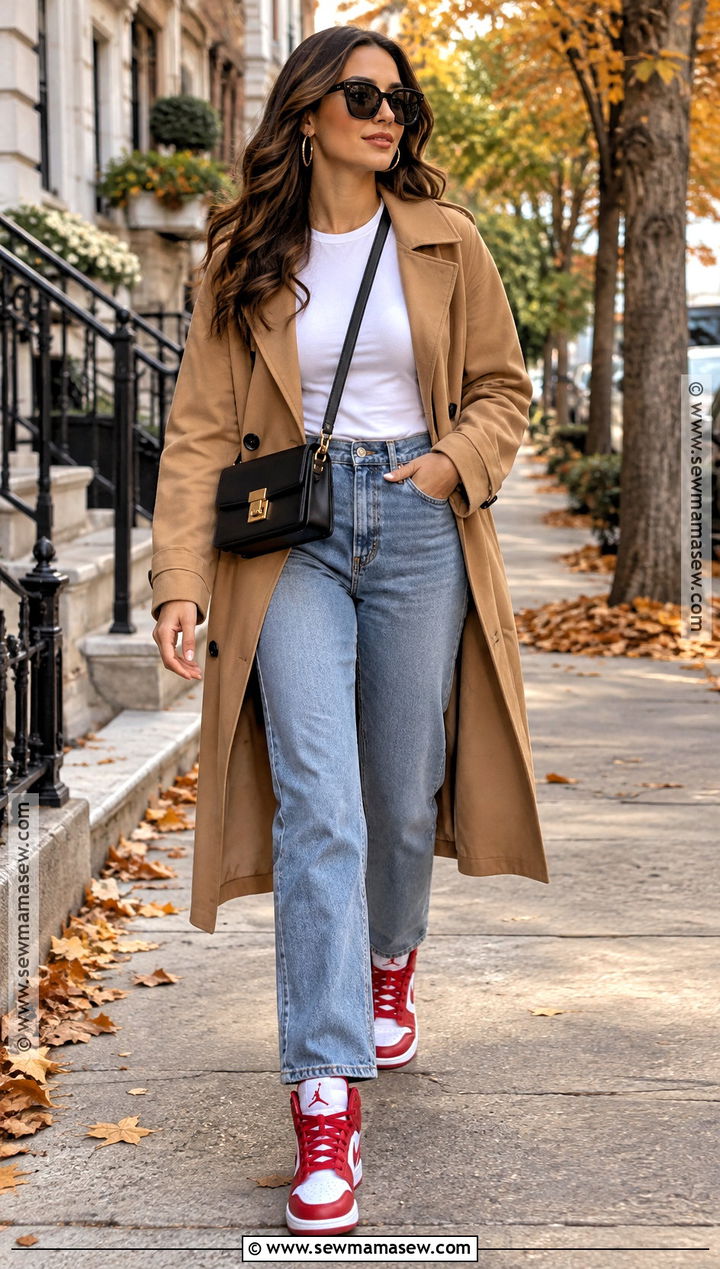 Jordans With Straight Leg Jeans And A Trench Coat - 15 Fall Outfit With Jordans Ideas