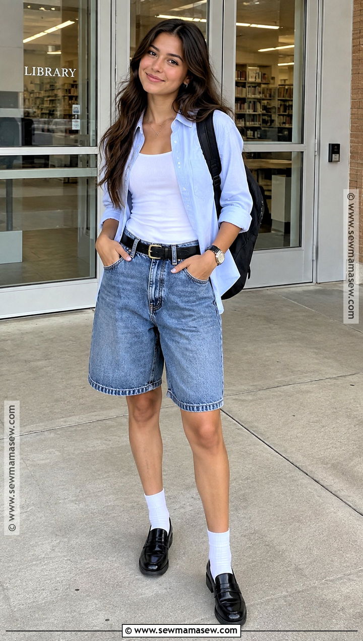 Jorts With Button Down Shirt - 20 back to school outfits jorts