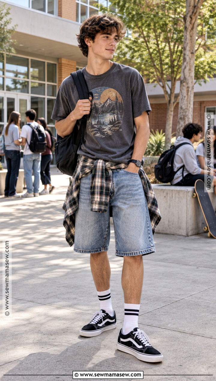 Jorts With Graphic T Shirt - 20 back to school outfits jorts