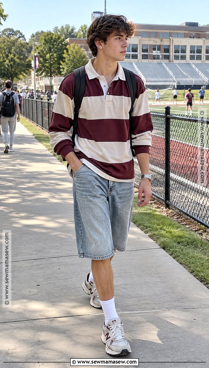 Jorts With Rugby Shirt - 20 back to school outfits jorts