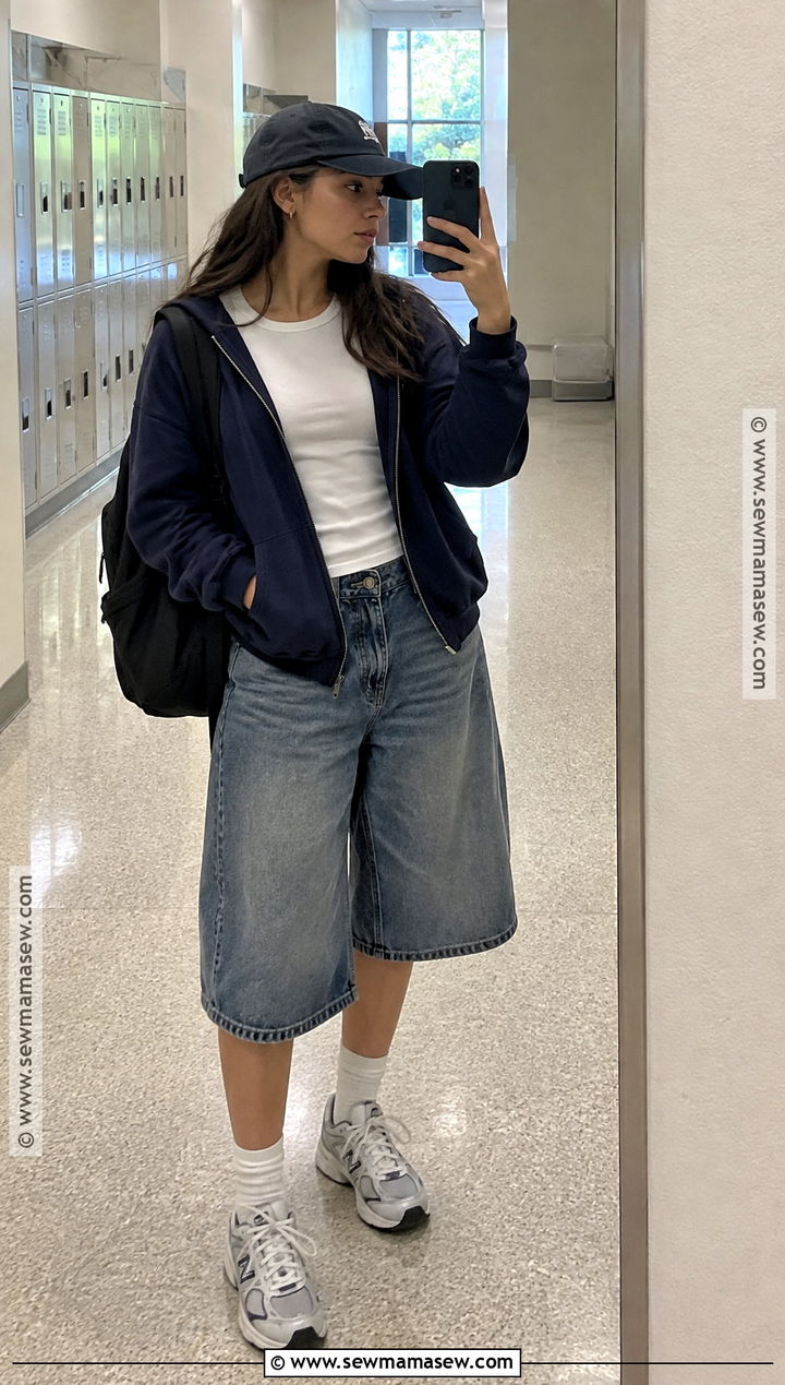 Jorts With Zip Up Hoodie - 20 back to school outfits jorts