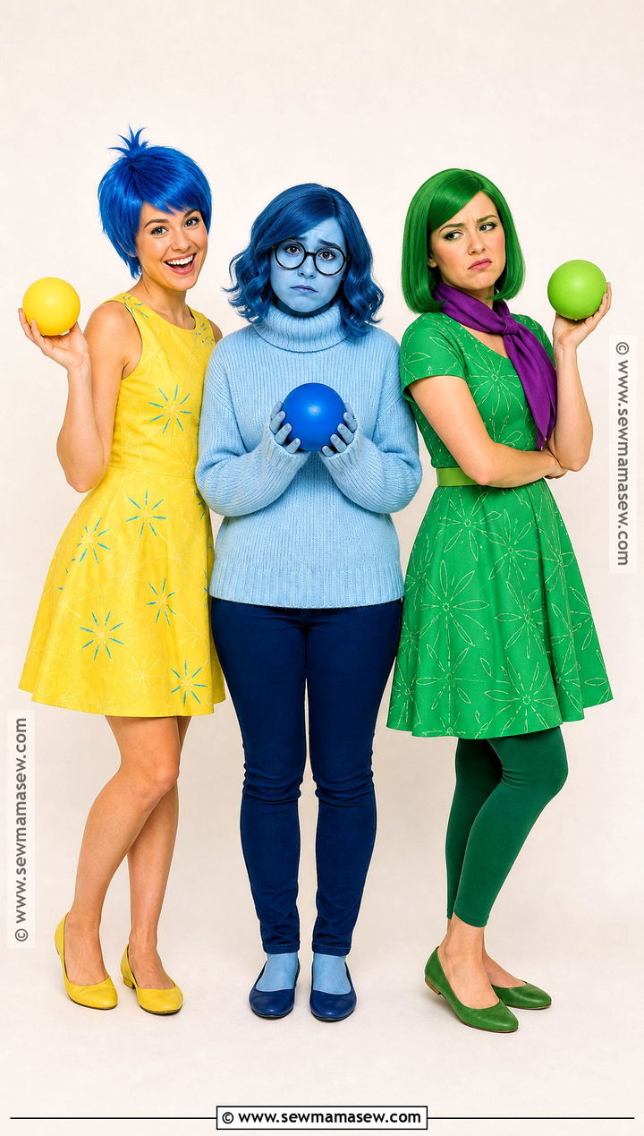 Joy Sadness And Disgust Trio Costume - 30 Easy Trio Halloween Costumes