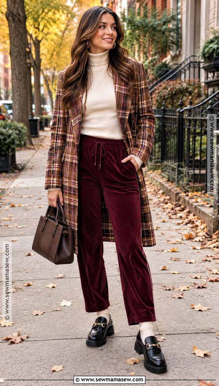 Juicy Couture Plaid Coat With Track Pants And Loafers - 15 juicy couture fall coat ideas