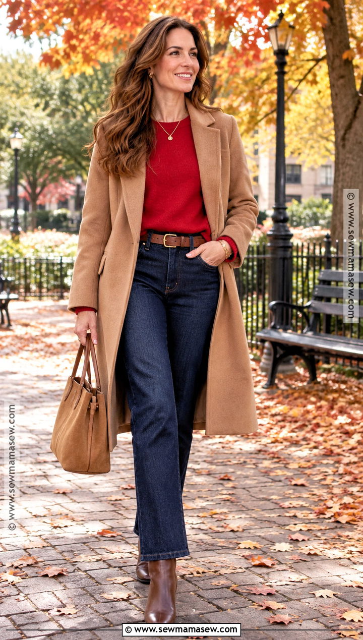 Julia Roberts Red Sweater And Dark Denim Outfit - 15 Julia Roberts Fall Style Ideas