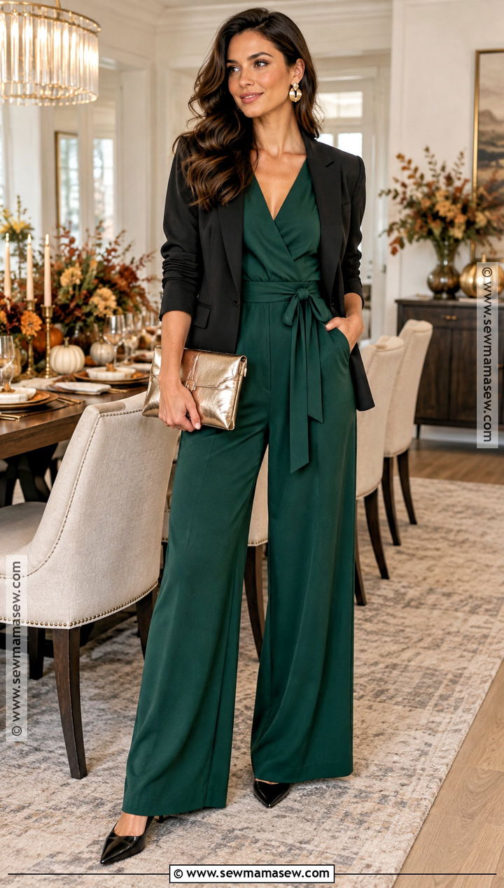 Jumpsuit And Blazer Thanksgiving Outfit - 20 Women Thanksgiving Outfit Ideas