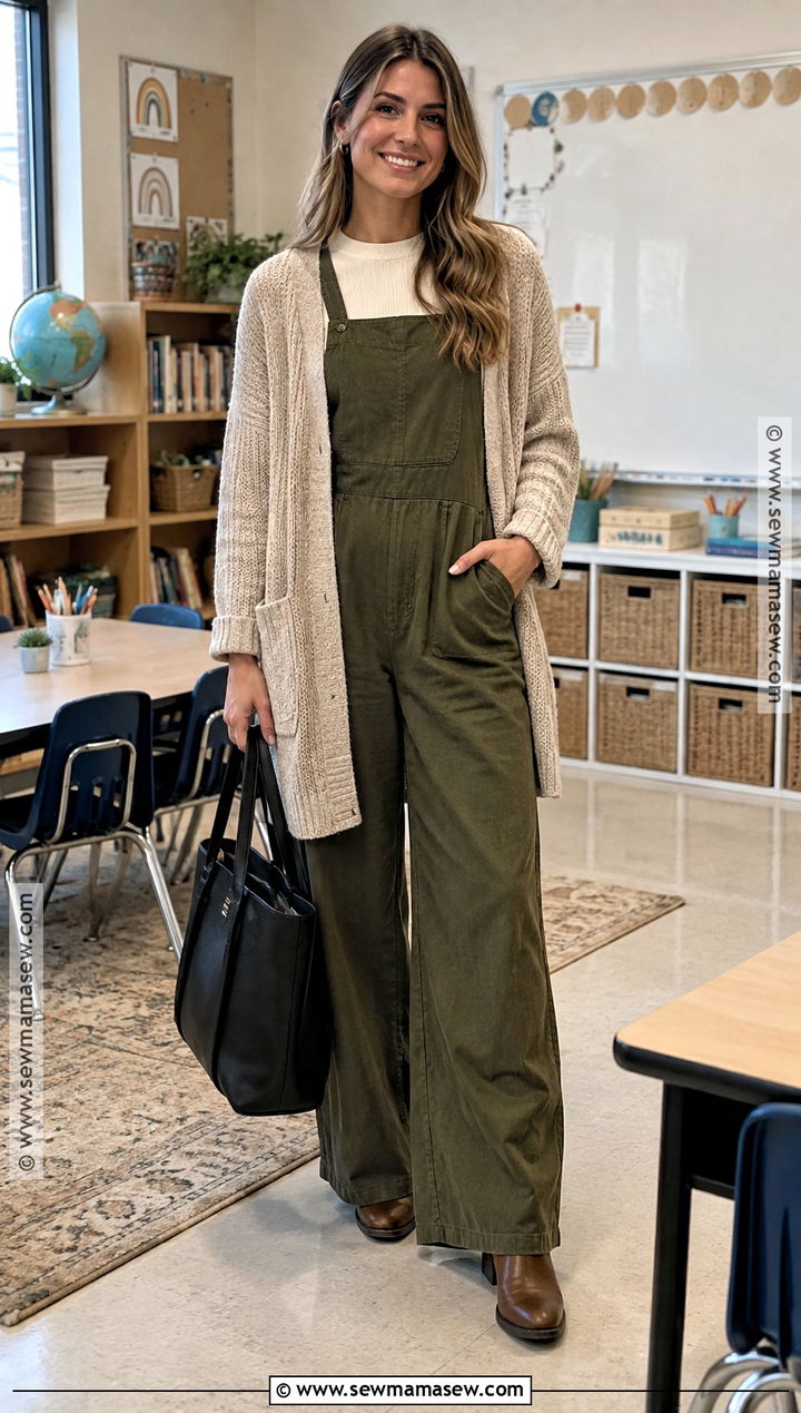 Jumpsuit And Long Cardigan Teacher Outfit - 20 teacher outfits elementary fall