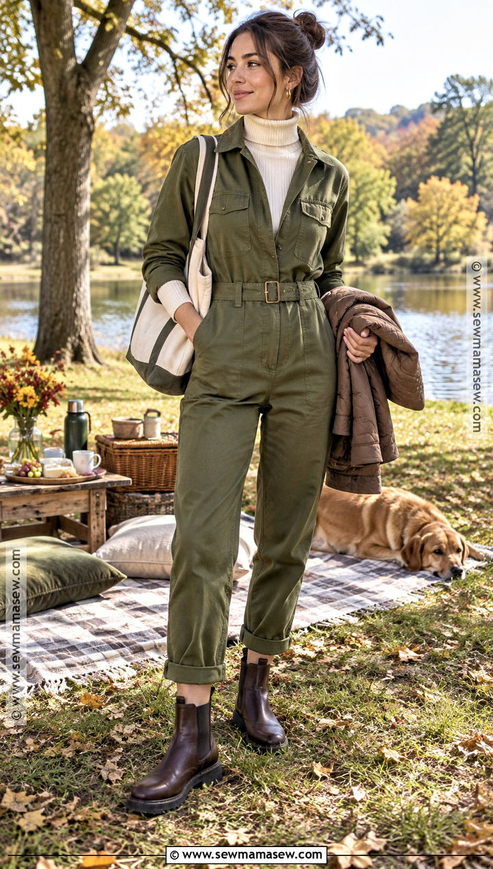 Jumpsuit And Turtleneck Autumn Picnic Outfit - 25 autumn picnic outfit ideas