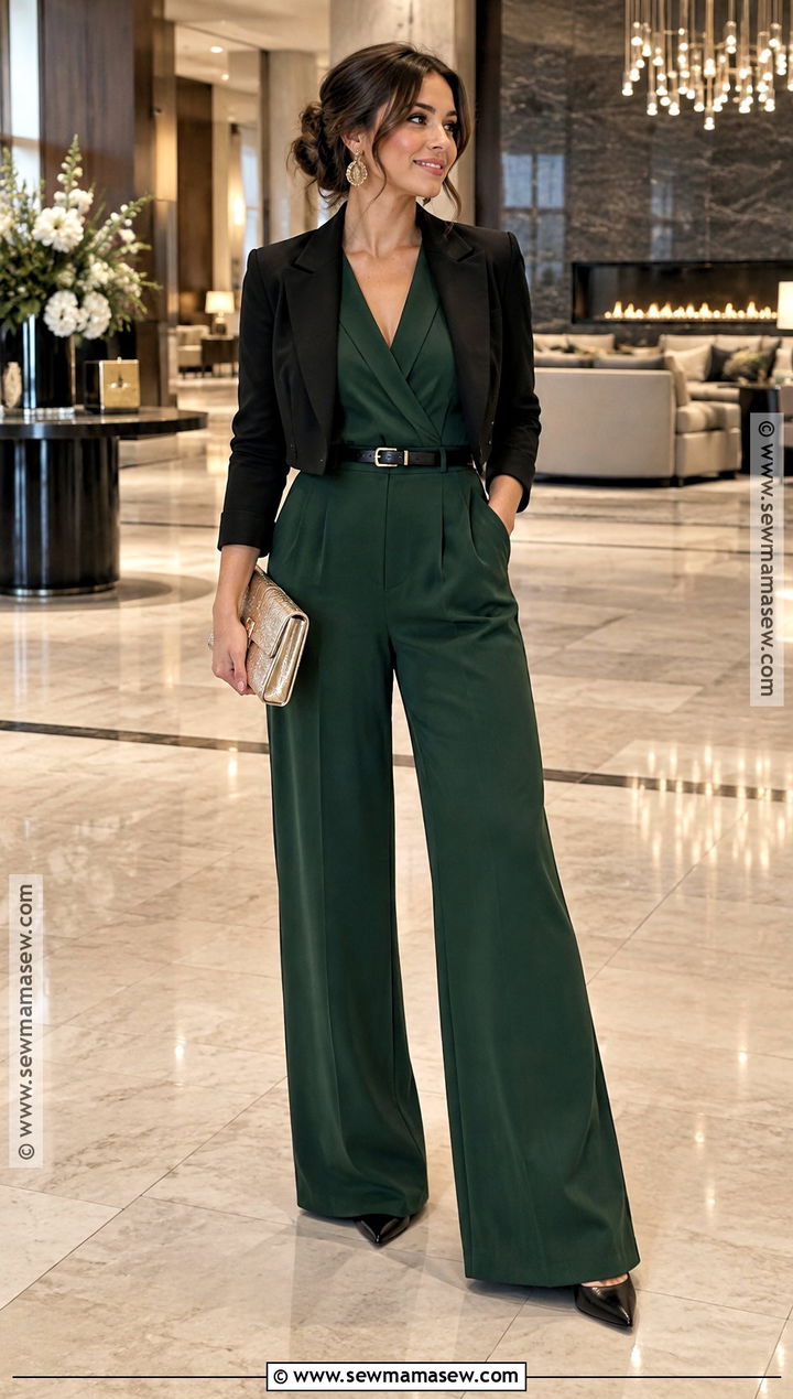 Jumpsuit With Belt And Pointed Heels - 20 fall dinner date outfit night out ideas