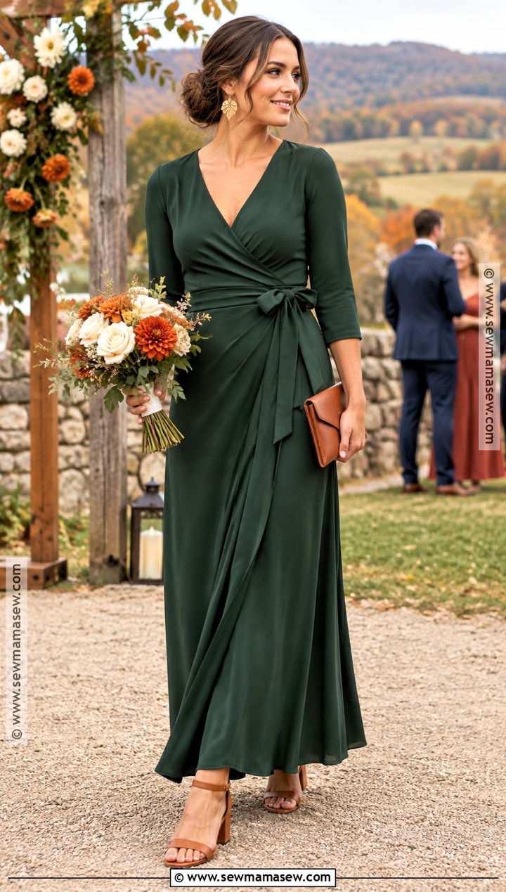 Juniper Green Wrap Bridesmaid Dress - 15 fall wedding bridesmaid dresses green