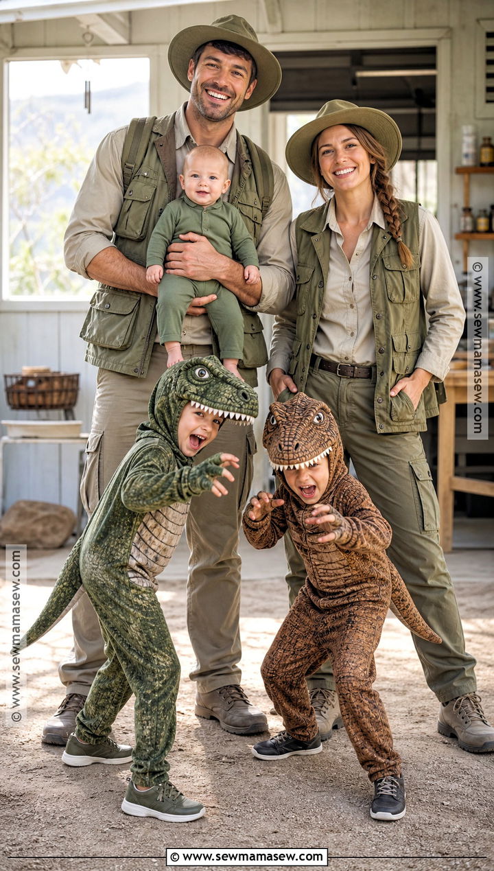 Jurassic Park Compy Kids And Researcher Family Costume - 35 jurassic park family costume ideas
