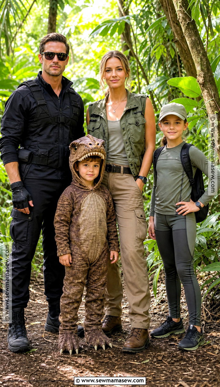 Jurassic Park Ian Malcolm Sarah Harding And Baby T Rex Costume - 35 jurassic park family costume ideas