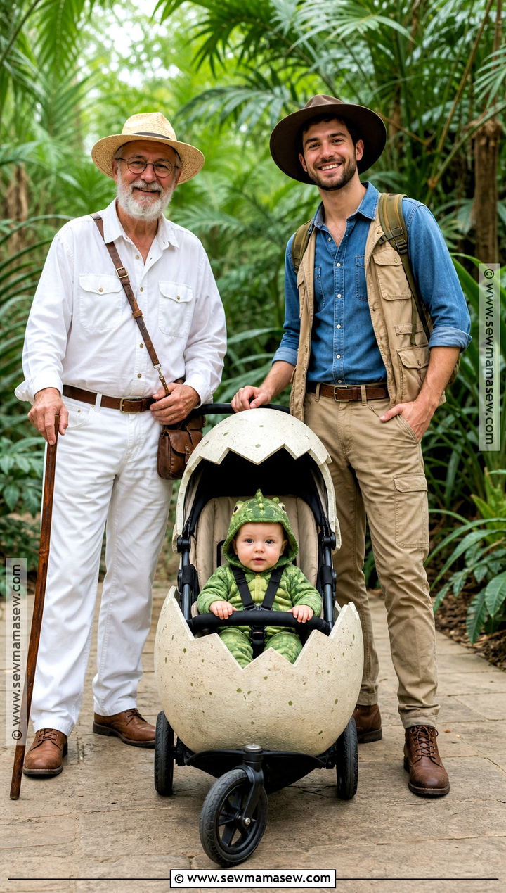 Jurassic Park John Hammond Alan Grant And Baby Dinosaur Costume - 35 jurassic park family costume ideas